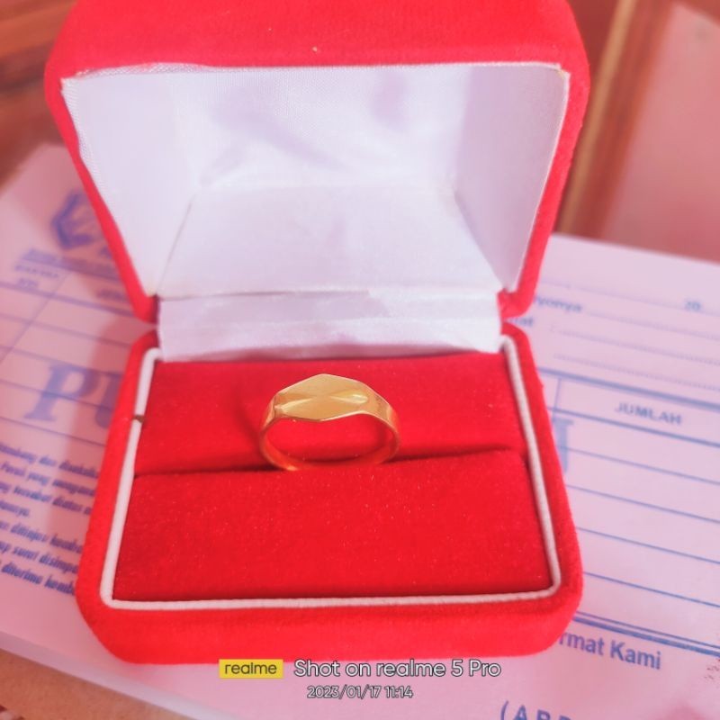 Cincin Koin Model Wajik Emas 999.9 Tahan Luntur