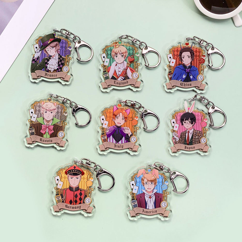 Anime aracters Hetalia Acrylic Car Keyain Accessories Trendy Kawaii Bag arms Backpack Pent Key Ring 