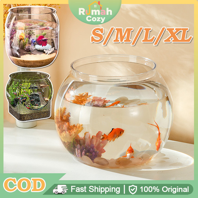 Aquarium Fish Bowl Aquarium Bulat Plastic Mini Aquarium Toples Bulat Cantik Akuarium Ekologis Transp