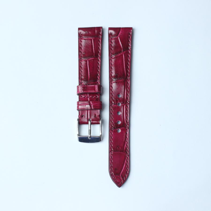 SS Strap Leather Watch Strap Crocodile Leather Maroon Belly 18mm 20mm 22mm