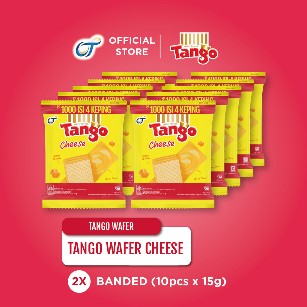 Tango Wafer Rasa Keju [2 Renceng x 15 Gram]  – Wafer Cheese Enak Murah Viral, Renyah & Creamy, Jajan