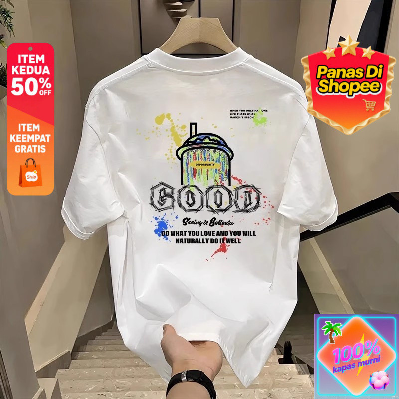 Kaos Pendek Katun Kasual Pria Shopee Dengan Cetak Lukisan Tangan Huruf Trendy