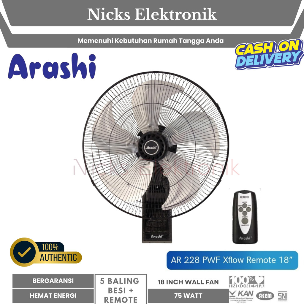 [COD] ARASHI WALL FAN BESI / KIPAS DINDING REMOTE (18 INCH) GARANSI RESMI