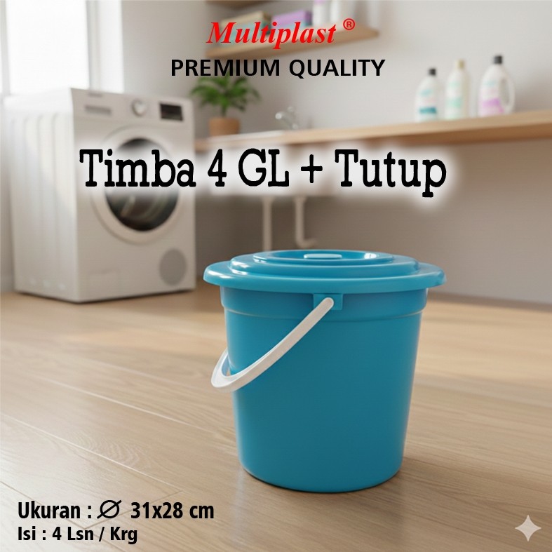 Timba Plastik 4 Galon + Tutup / Ember Plastik 4 Galon MULTIPLAST