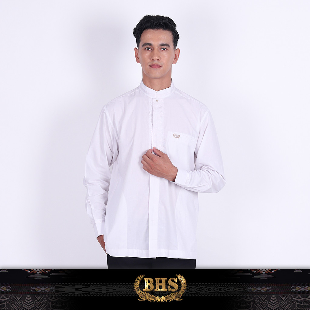 Baju Koko BHS Classic Motif Hamzah Putih