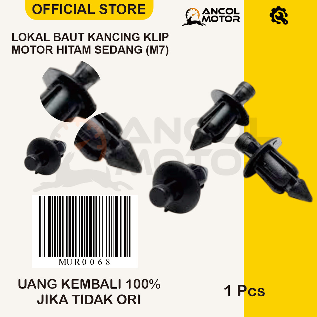 LOKAL Baut Kancing Klip Motor Panel Bodi Hitam Sedang M7 Universal Plastik