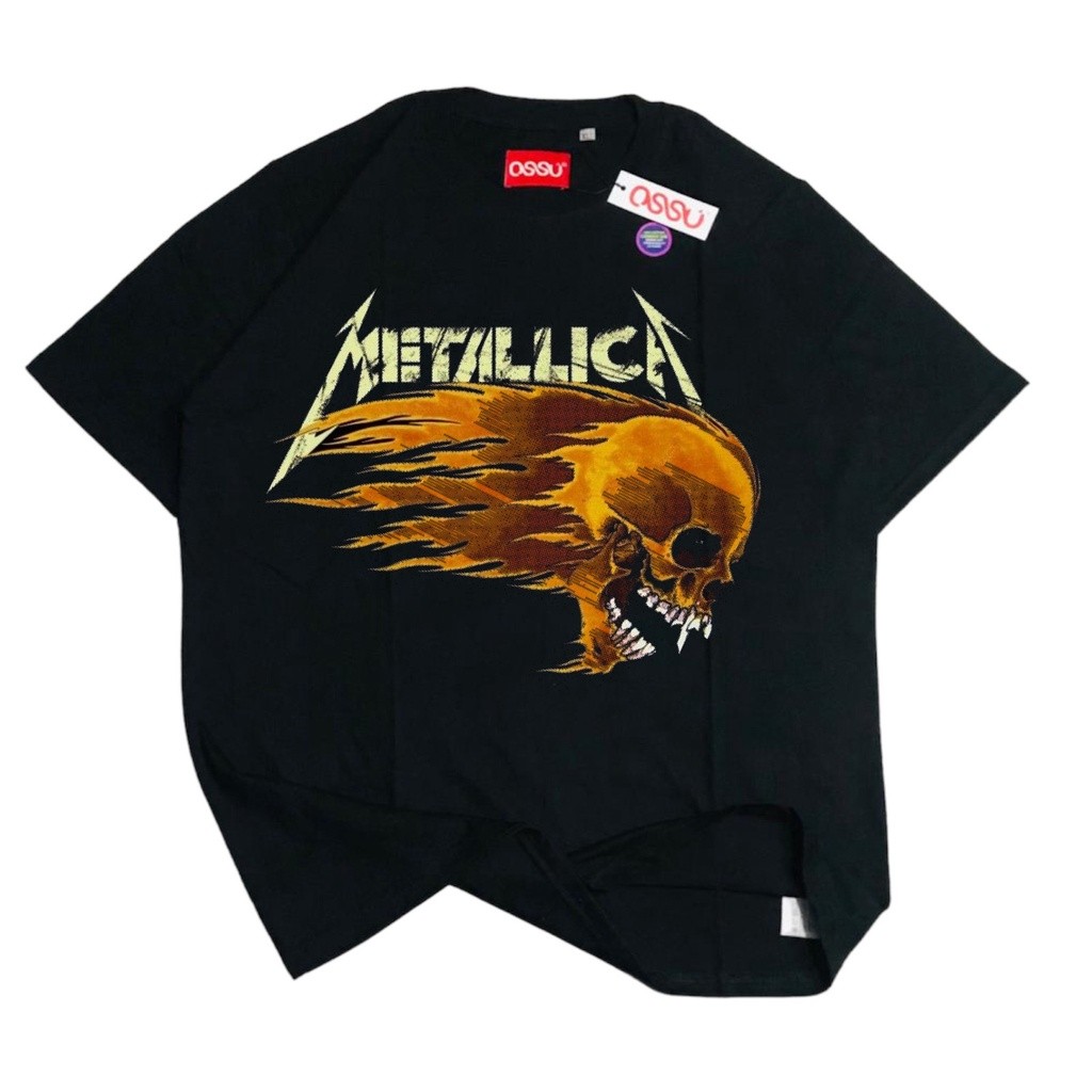 OSSU TSHIRT BAND METALLICA FLAMING SKULL BLACK WASHED