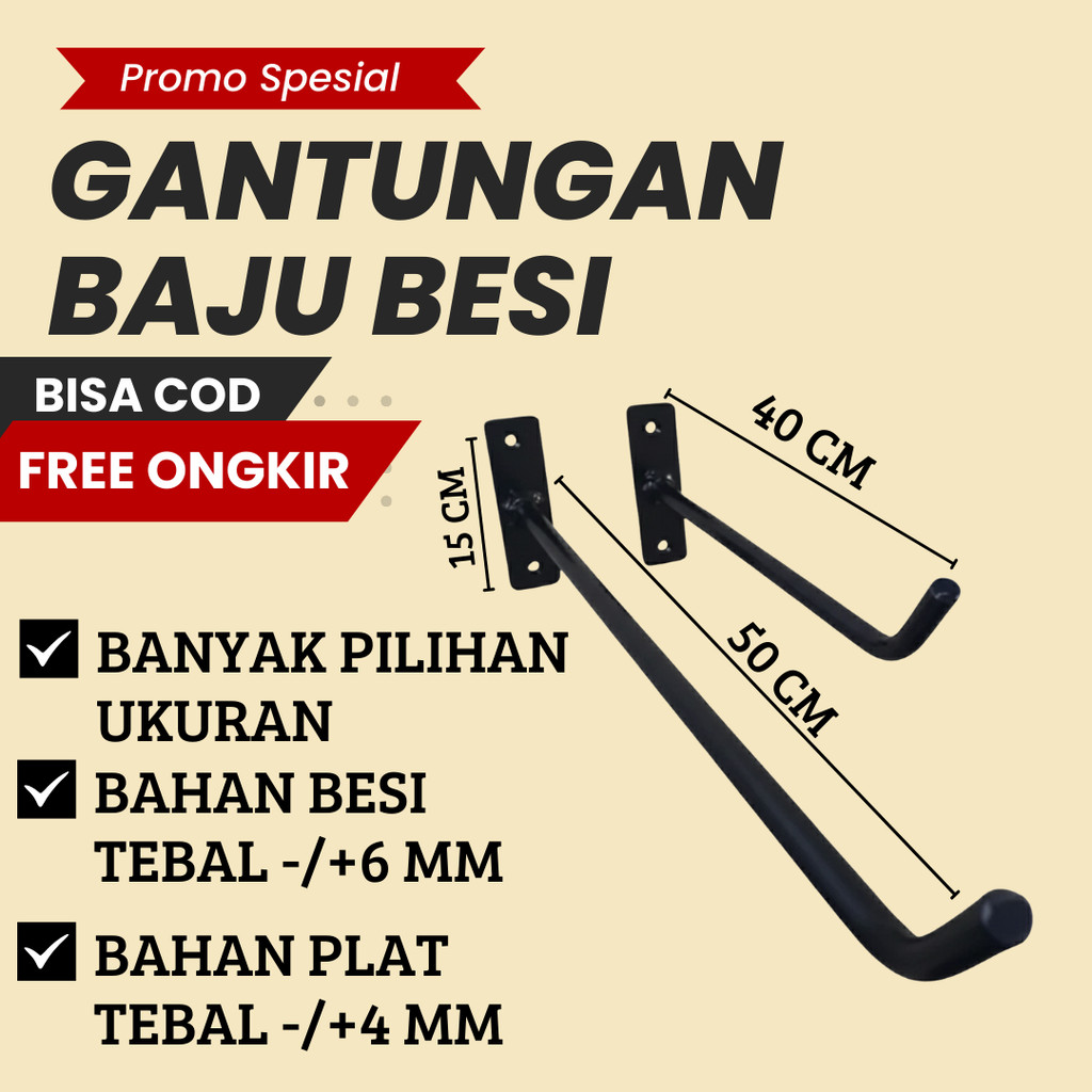 gantungan baju dinding besi serbaguna kaitan besi