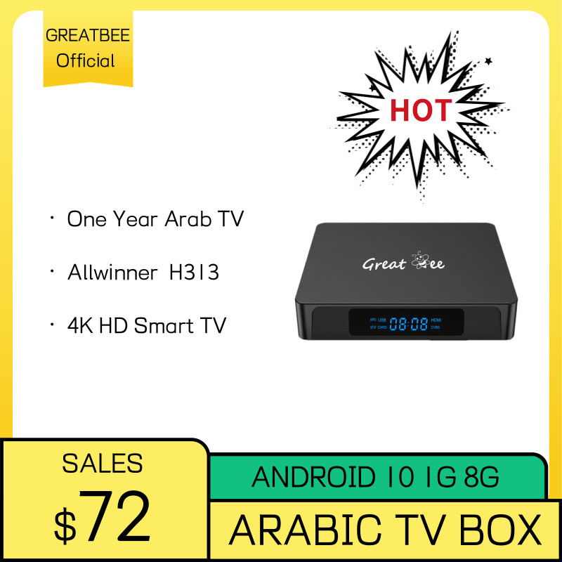 Great Bee Arabic TV Box Allwinner H313 4K Smart TV Set Top Box Mea Player, Greatbee Android 10 Arab 