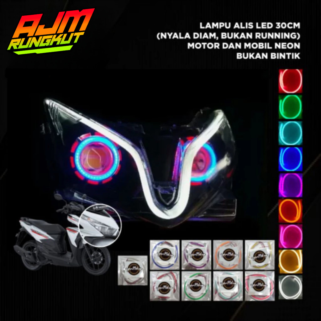 Lampu Alis LED Slim 30 cm Nyala Super Terang 12V Devil Eye Merah Biru Putih Kuning Hijau Pink Ungu I