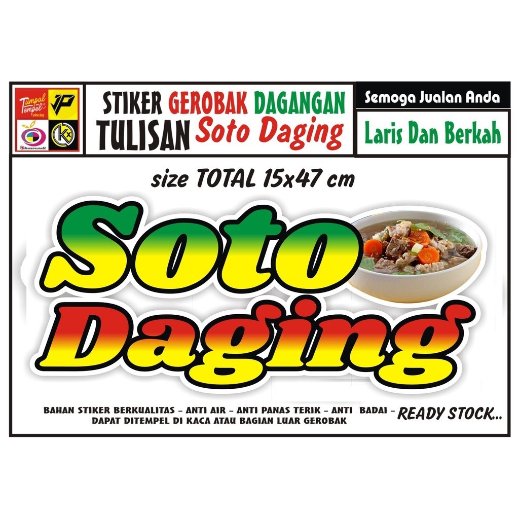 Stiker Kaca Gerobak Tulisan Soto Daging Cutting