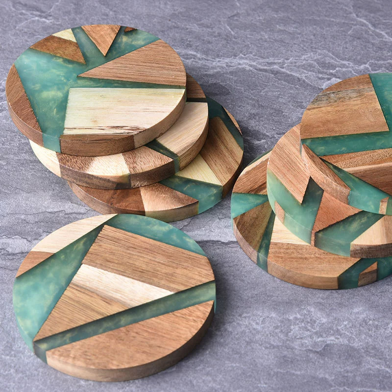 Unique Wood and Resin Coasters Set of 4 Drink Coaster for Tabletop Protection Wood Coasters with Res