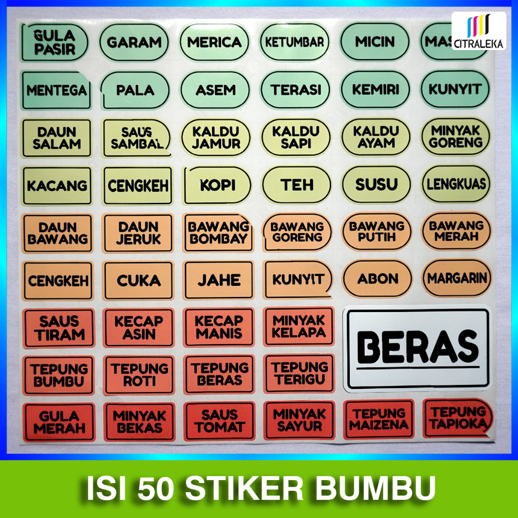 Stiker set Bumbu Dapur Pastel Murah Waterproof  anti Air | stiker bumbu dapur | Stiker dapur set | s