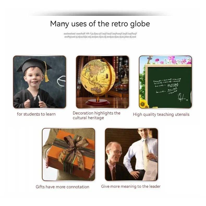 Globe Map 360 Degree 20/25cm Retro Led World Earth Rotating World Geography Map All in English Desk 