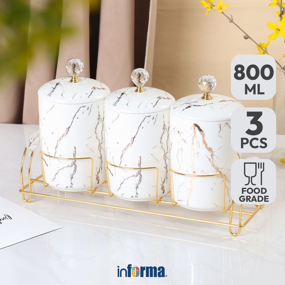 Informa Appetite 800 ml Set 3 pcs Nicoline Stoples Dengan Rak - Putih Jar Tempat Simpan Snack Dan Pe