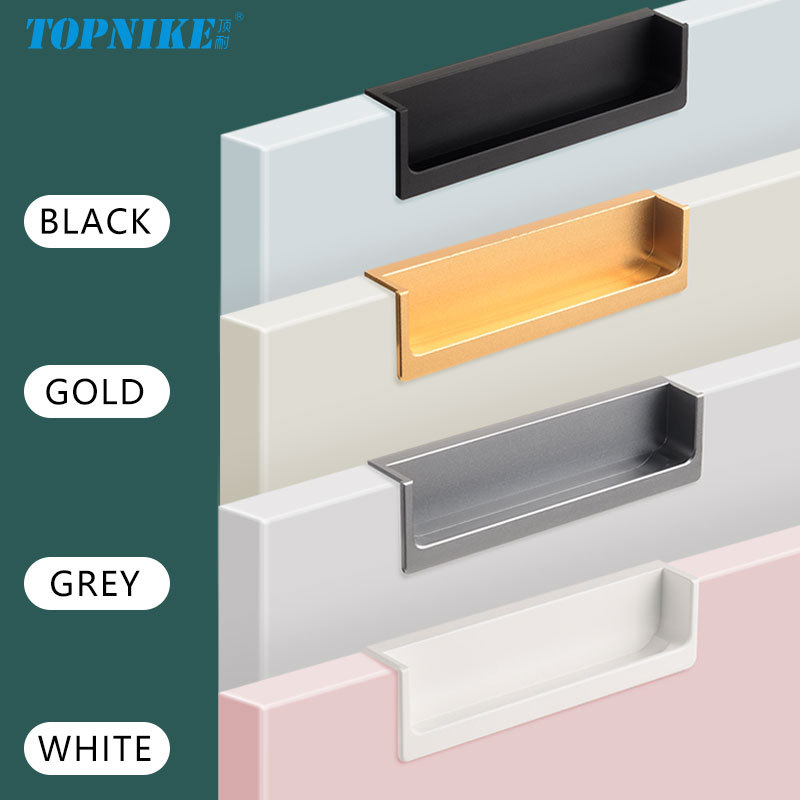 Embedded Concealed Aluminum Alloy Pull Handle White Wardrobe Doors Black Cabinets Gray Drawers Built