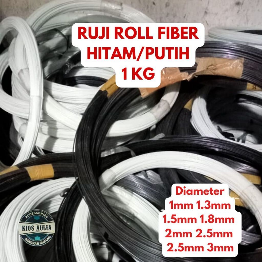 RUJI JERUJI ROLL FIBER GULUNG HITAM & PUTIH 1 KG SANGKAR KANDANG BURUNG ROLAN LAYANGAN 1mm 1.5mm 1.8