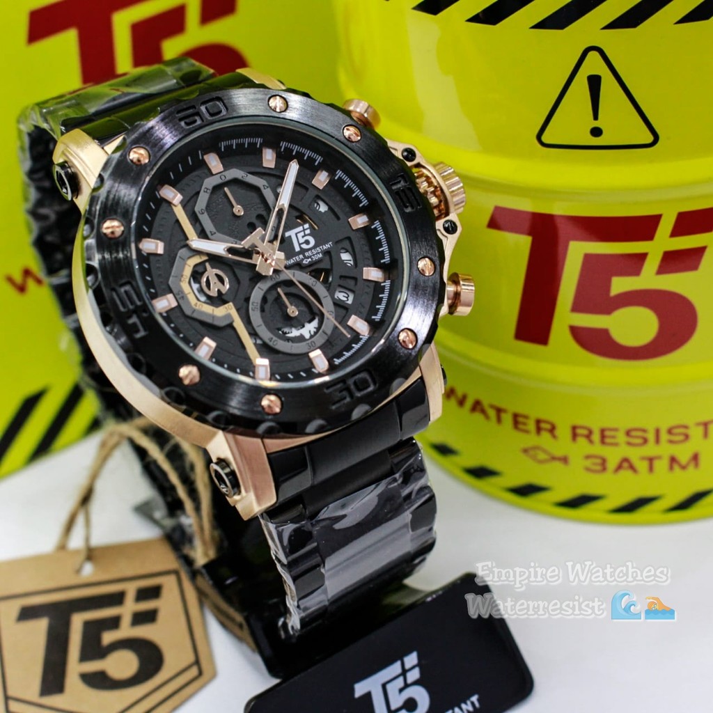 Empirewatches Jam Tangan T5 H3723G h3723 3723 Pria Cowok Analog Chrono dan Tanggal Aktif Rantai Stai