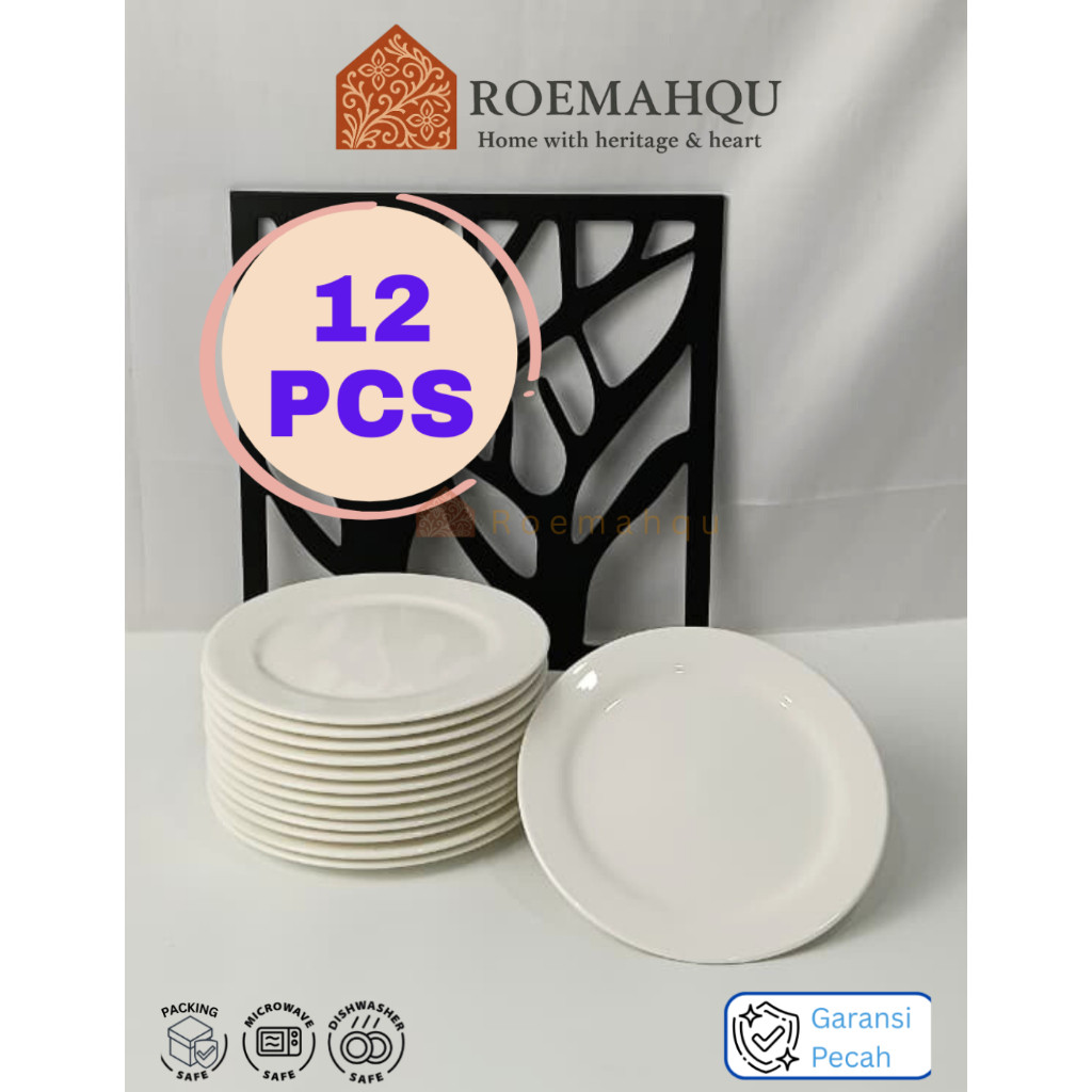 [12 Pcs] Piring Ceper Putih Bulat Keramik I Polos I harga lusinan piring keramik I piring pyramid
