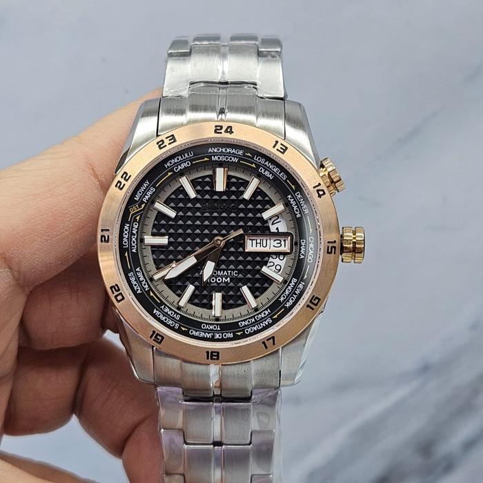 Jam tangan Automatic SEIKO Superior World Timer Wrist Watch Sapphire - kombi black
