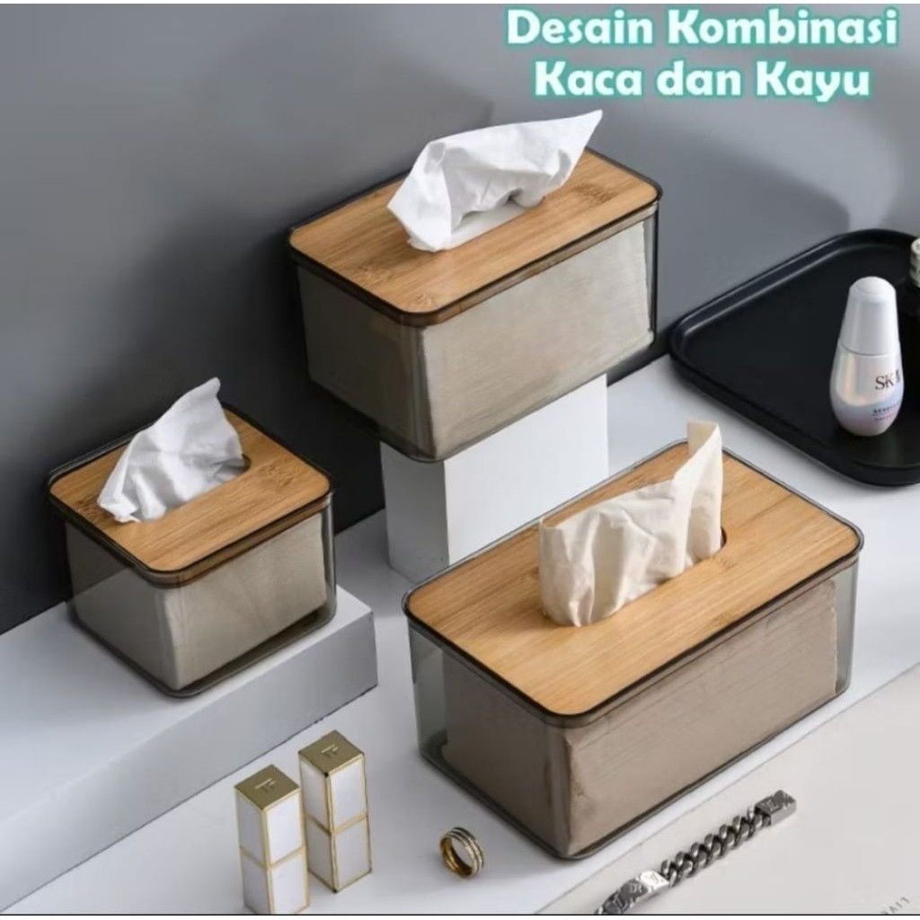 Tempat Kotak Tisu Kayu Transparan Aesthetic / Kotak Tisu Akrilik / Tempat Tisu Kamar Mandi / Tissue 