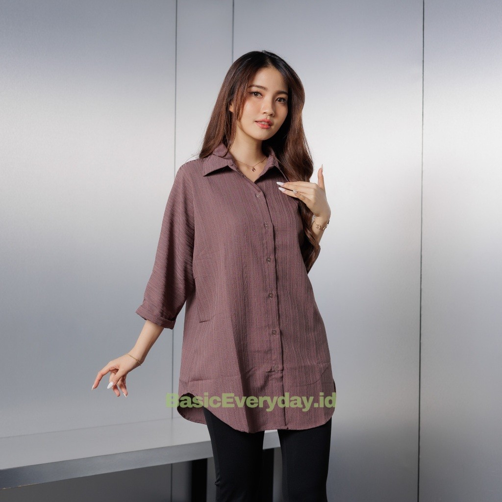 Be.You Kemeja Polos Wanita Oversize - Kemeja Katun Poplin