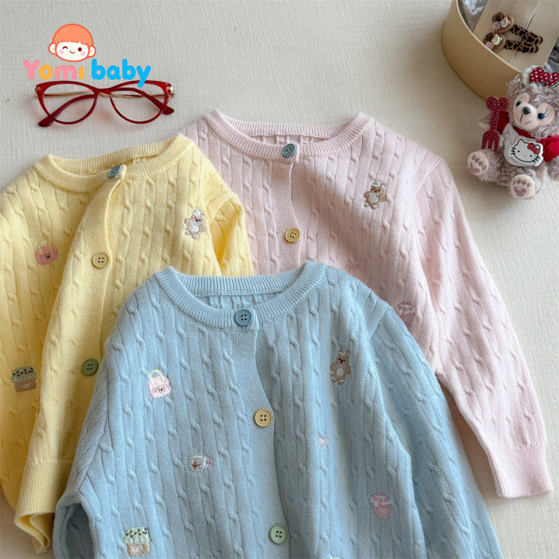 Yomi baby Sweater Bordir Lucu Anak Perempuan Terbaru Cardigan Rajut Luar Pakai Anak Kecil Trendi