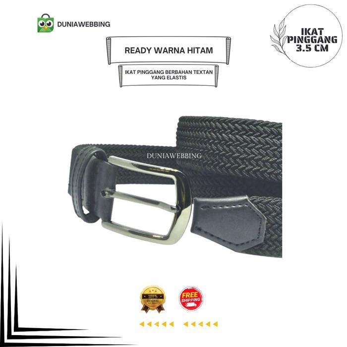 Ikat Pinggang GESPER PRIA WANITA Karet Textan Lebar 3.5 cm - Hitam