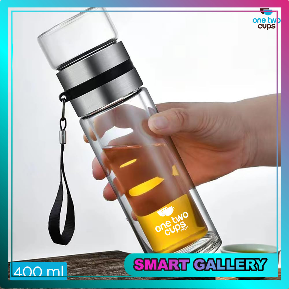 Botol Air Minum Kaca Portable Tumbler Borosilikat dengan Saringan 400ml