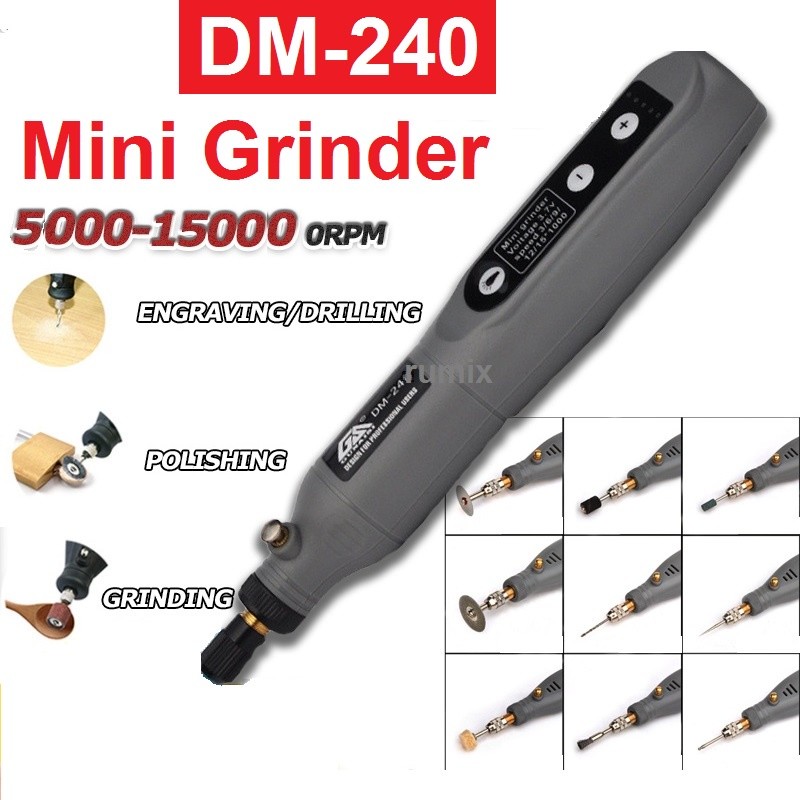 ALLINWAN Grinder Mini Listrik Cordless Bor Mini Set 3 Kecepatan Grinding Mesin Poles USB Ukiran Pena