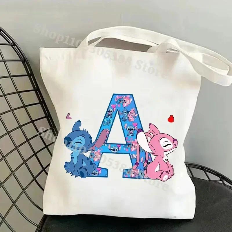 MINISO Disney Stitch Cartoon Letters Handbag Foldable Reusable Shopper Harajuku Style Bag Student To