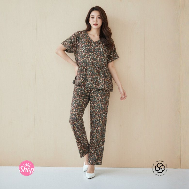 Oneset Piyama Wanita Rayon Adem – Tangan Pendek Celana Panjang Mama Size | Forever Sweet CP HS-202