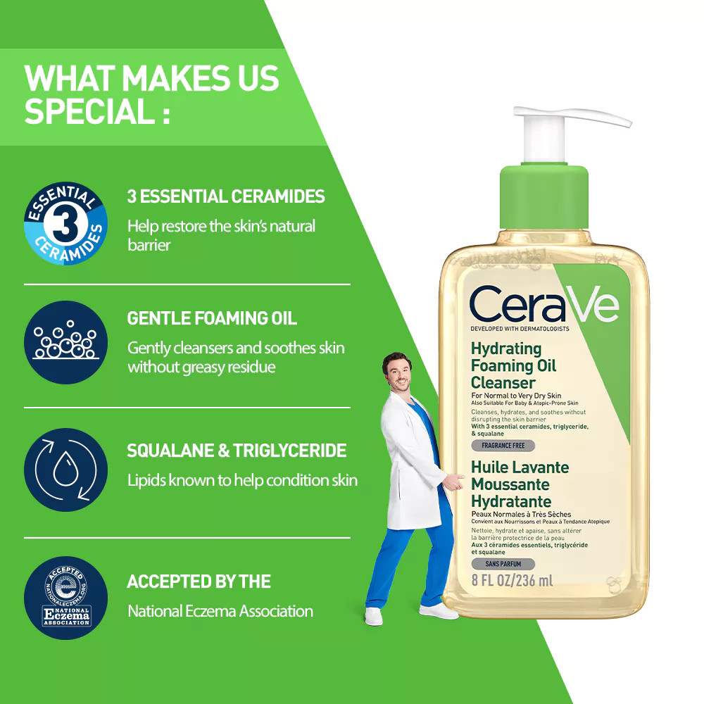 CeraVe Hydrating Foaming Oil Cleanser 236ml Vegan