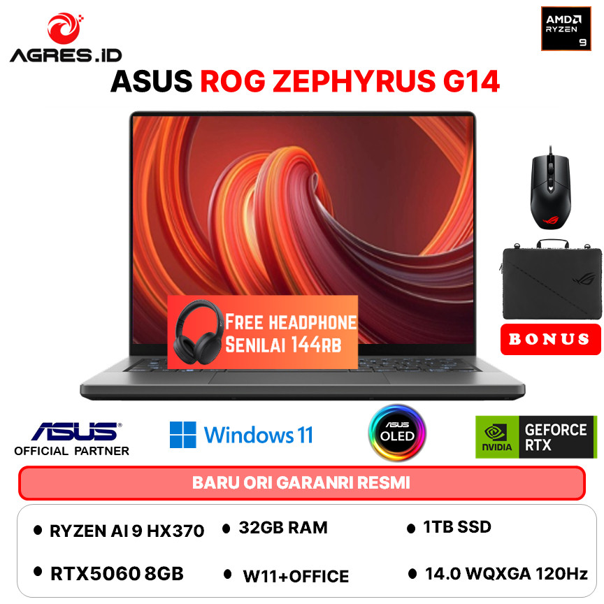 ASUS ROG ZEPHYRUS G14 OLED RYZEN AI 9 HX370 RTX5060 32GB 1TB W11+OHS+M365B 14.0WQXGA 120HZ GA403WM