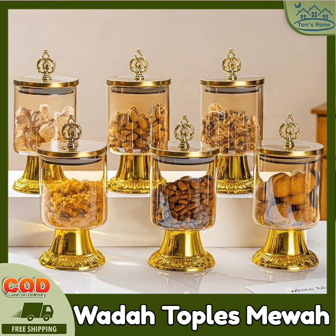 Toples Bentuk Mahkota Kaca Tempat Penyimpanan Snack Mewah / Toples Makanan Serbaguna / Toples Kue Ka
