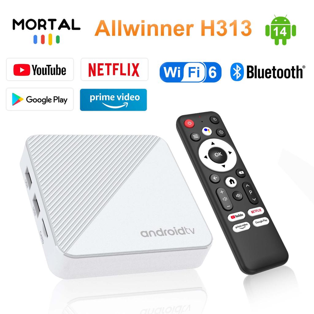 Mortal Smart TV Box Android14 T1X Google Voice NETFLIX Youtube Cortex A53 Support 4K HD WiFi 6 BT5 H