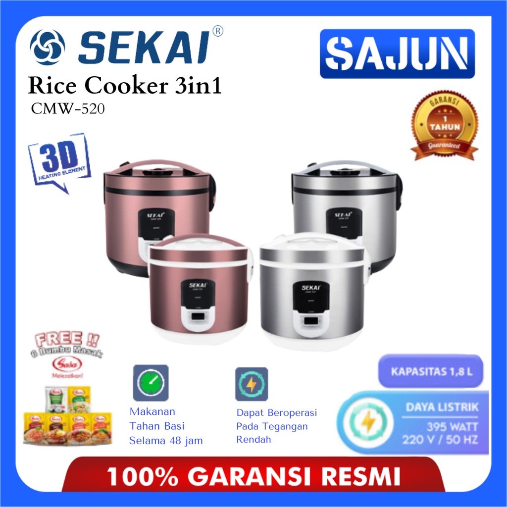 [SETIYA KITCHEN] SEKAI Rice Cooker 3in1 CMW 520 Penanak Nasi CMW520 Stainless 1,8 Lt