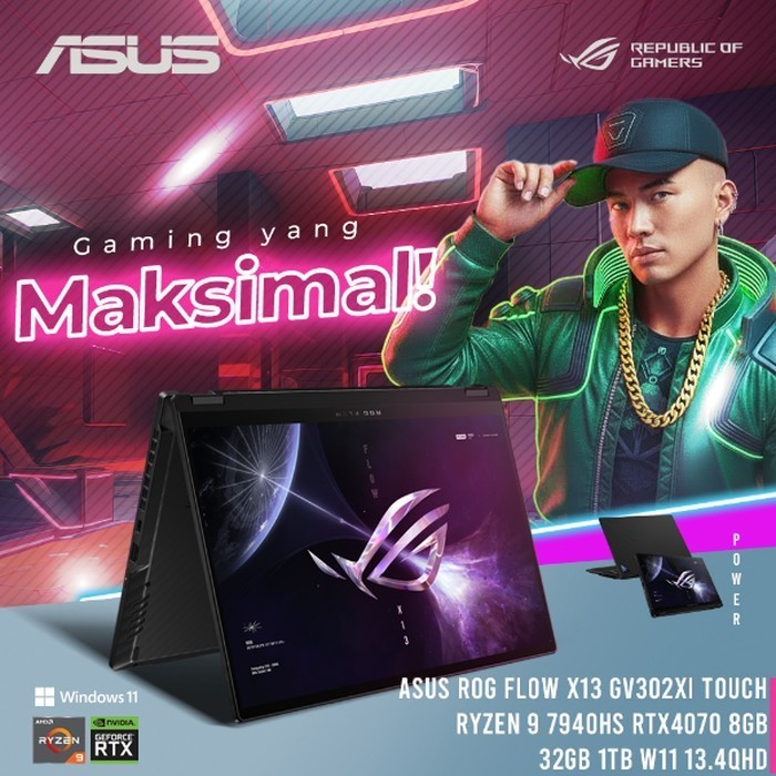 ASUS ROG FLOW X13 GV302XI TOUCH RYZEN 9 7940HS RTX4070 8GB/ 32GB 1TB W11 13.4QHD