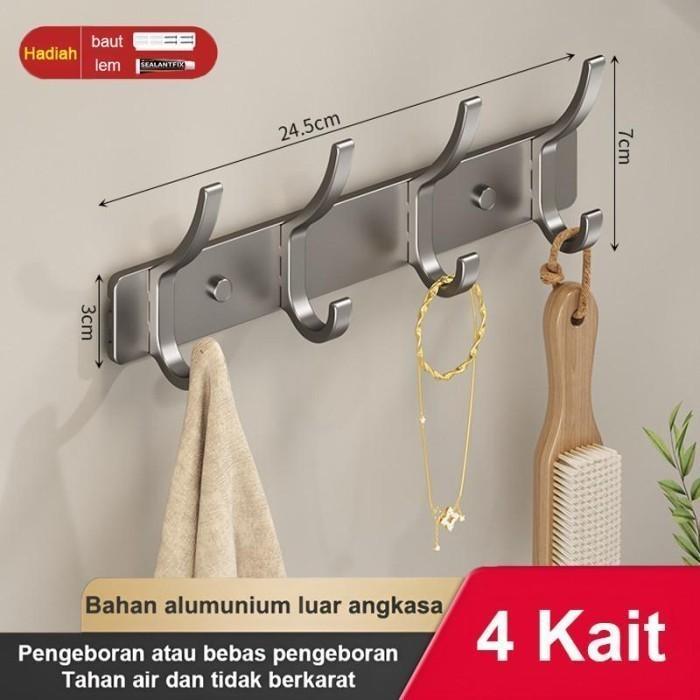 PROMO  Gantungan Baju Pintu Bor Bebas Aluminium Tebal Pakaian Pintu Kait Dinding Gantungan Penyimpan