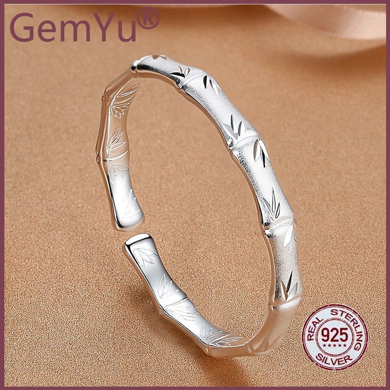 GemYu  Gelang Simpul Bambu Perak Matte Wanita yang Sedang Laris Gelang Perak Terbuka Polos