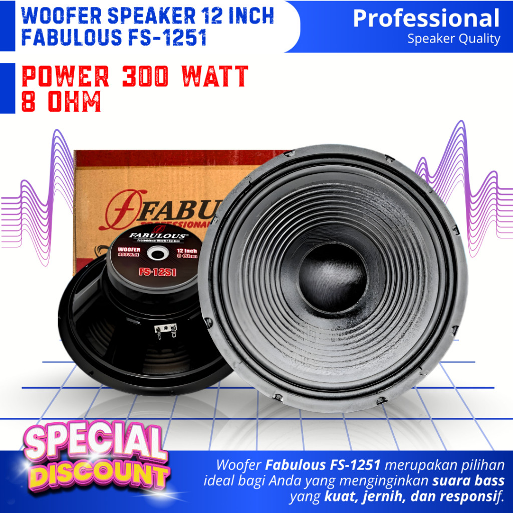 Subwoofer Speaker 12 Inch Fabulous FS-1251 Power 300 Watt 8 Ohm Woofer 12 Inch Double Coil Komponen 