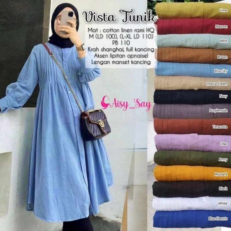 Vista Long Tunik Korean Style Bahan Linen Premium By Aisysay-Tunik Wanita Kekinian By Aisy Say-Tunik