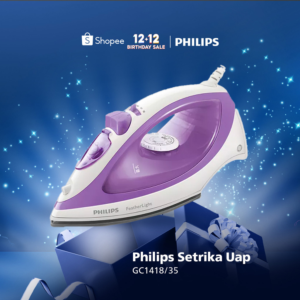 Philips Setrika Uap GC1418/35 Ungu - Setrika Uap Optimal, Tapak Non-Stick, Setrika Uap