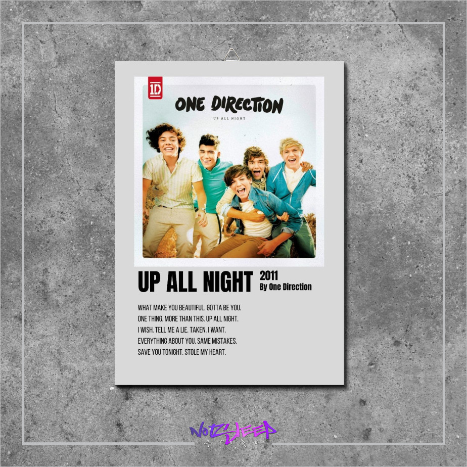 Poster Dinding  kayu Cover Album Musik Poster Up All Night by One Direction wall decor