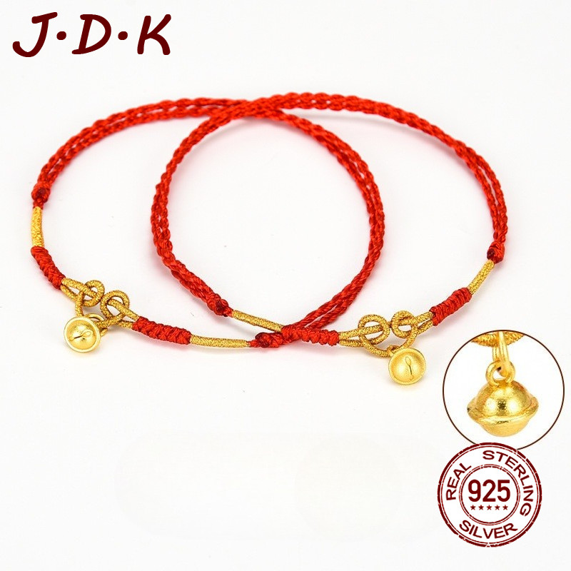 JDK Gelang Kaki Lonceng Kecil Emas Buatan Tangan Tali Merah Perhiasan Wanita