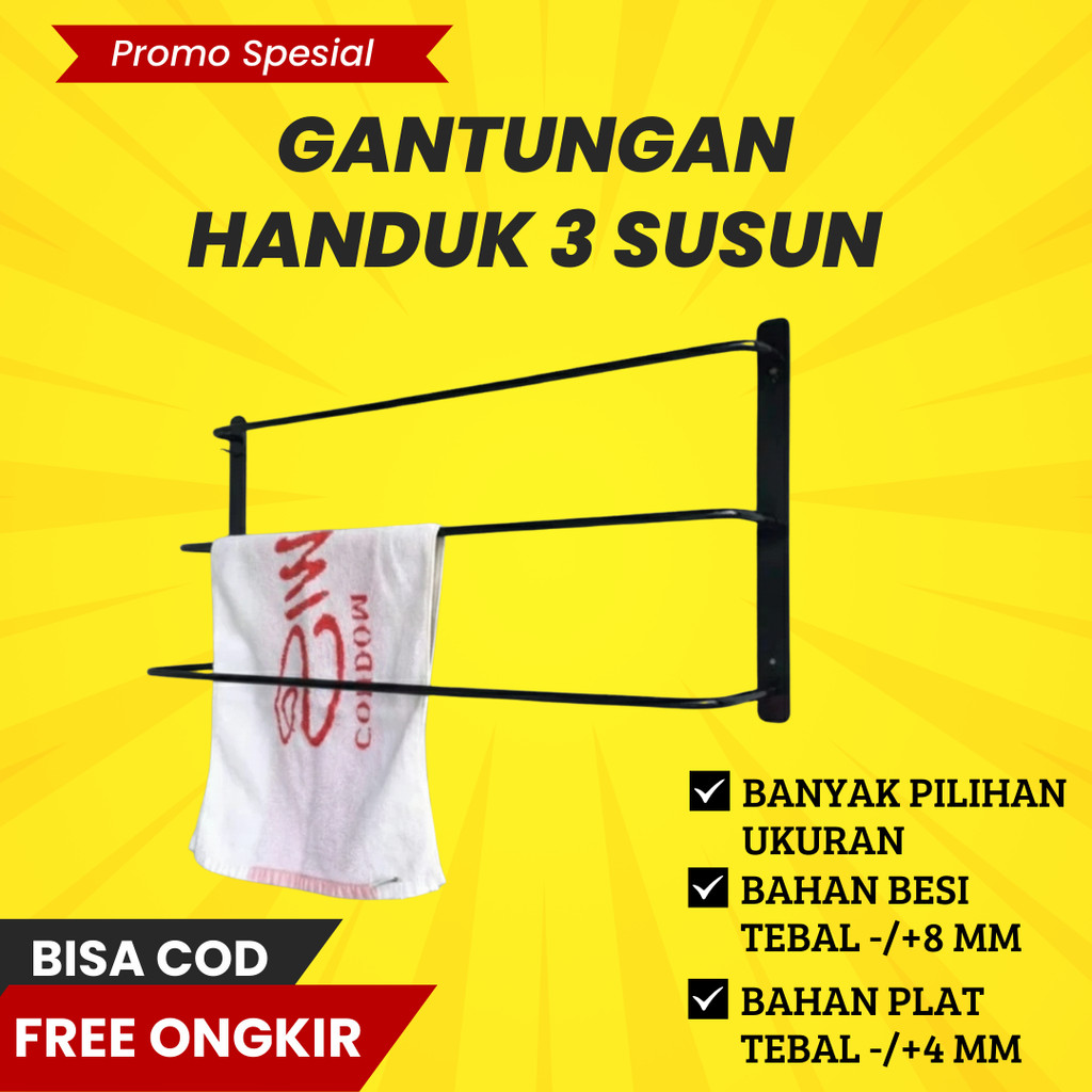 Gantungan handuk 3 susun / Rak handuk kamar mandi 3 susun / gantungan handuk tempel dinding