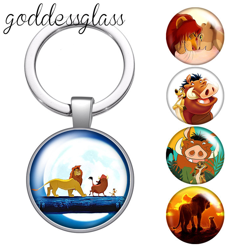 sney The Lion King Cute Simba Timon Pumbaa glass caboon keyain Bag Car key ain Ring Holder arms keya