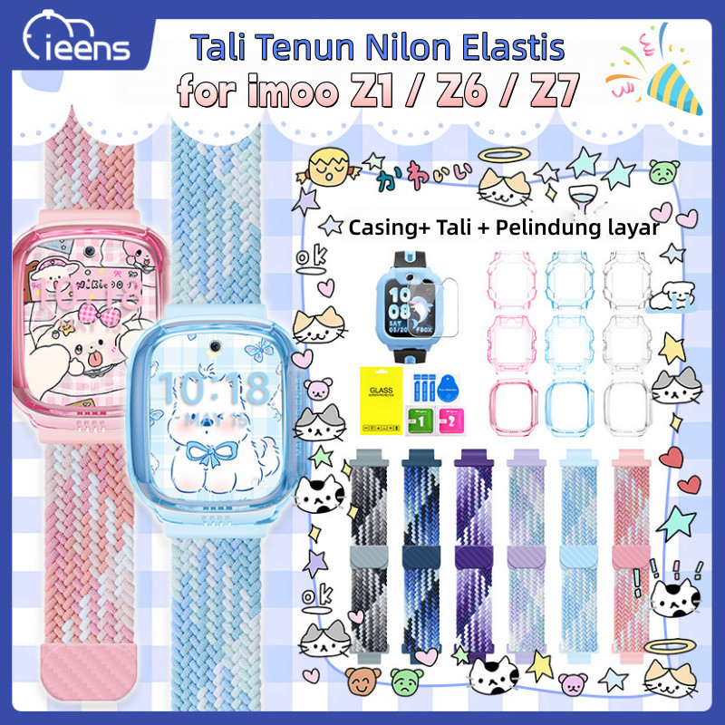 Kit Tali Nylon + Case Pelindung imoo Watch Z1/Z6/Z7 - Strap Anyaman Elastis & Magnetic Loopback, Des