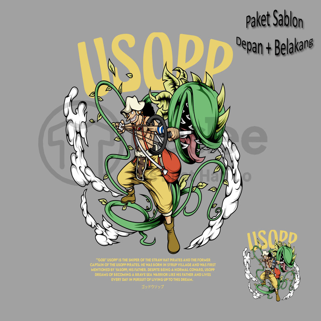 stiker one piece Sablon Kaos One Piece Usopp Depan Belakang Siap Press/Setrika - Paket UMKM