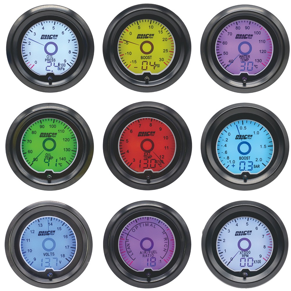 52mm gital 7 Color Light Car Mofication Meter Boost Tachometer Water Oil Temp Pressure Volt Air Fuel